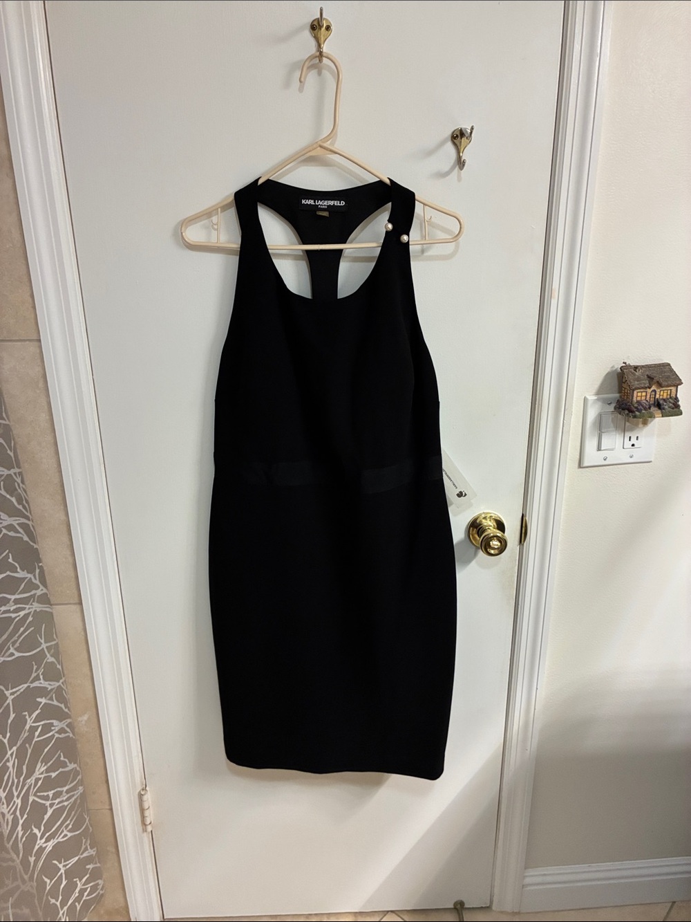 NWT Karl Lagerfeld Black Racerback Midi Sheath Dress Sz 12